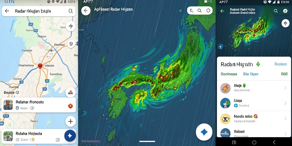 Tampilan antarmuka aplikasi Radar Hujan API77 yang informatif dan interaktif.