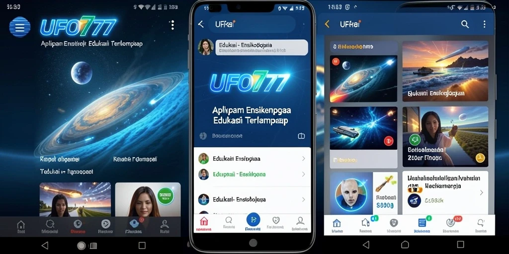 Tampilan antarmuka aplikasi Ensiklopedia UFO777 yang menarik.